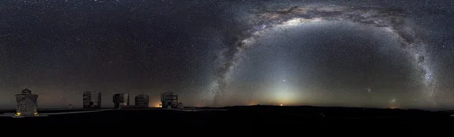 The Milky Way arches across this 360-degree panorama of the night sky above the Paranal Observatory , home of ESO’s Very Large Telescope . The Moon is just rising and the zodiacal light shines above it, while the Milky Way stretches across the sky opposite the observatory. To the right in the image. Which part of astronomy itinerary building planning really comes down to the final week?