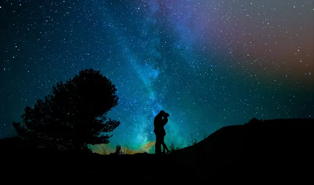 people, lovers, night sky, starry sky, few, stars, universe, heaven, romance, milky way, night, dark, alone, silhouette, darkness, mood, dusk, landscape, the atmosphere, the shade,