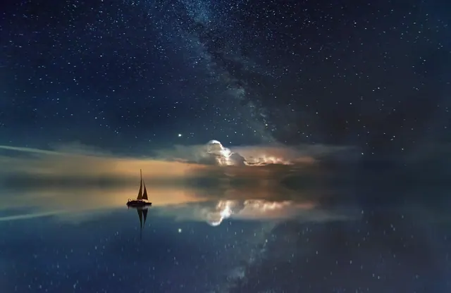 ocean, milky way, boat, sailing, nature, reflection, 4k wallpaper 1920x1080, sea, water, sailing boat, desktop backgrounds, stars, sky, beautiful nature, hd wallpaper, starry, free