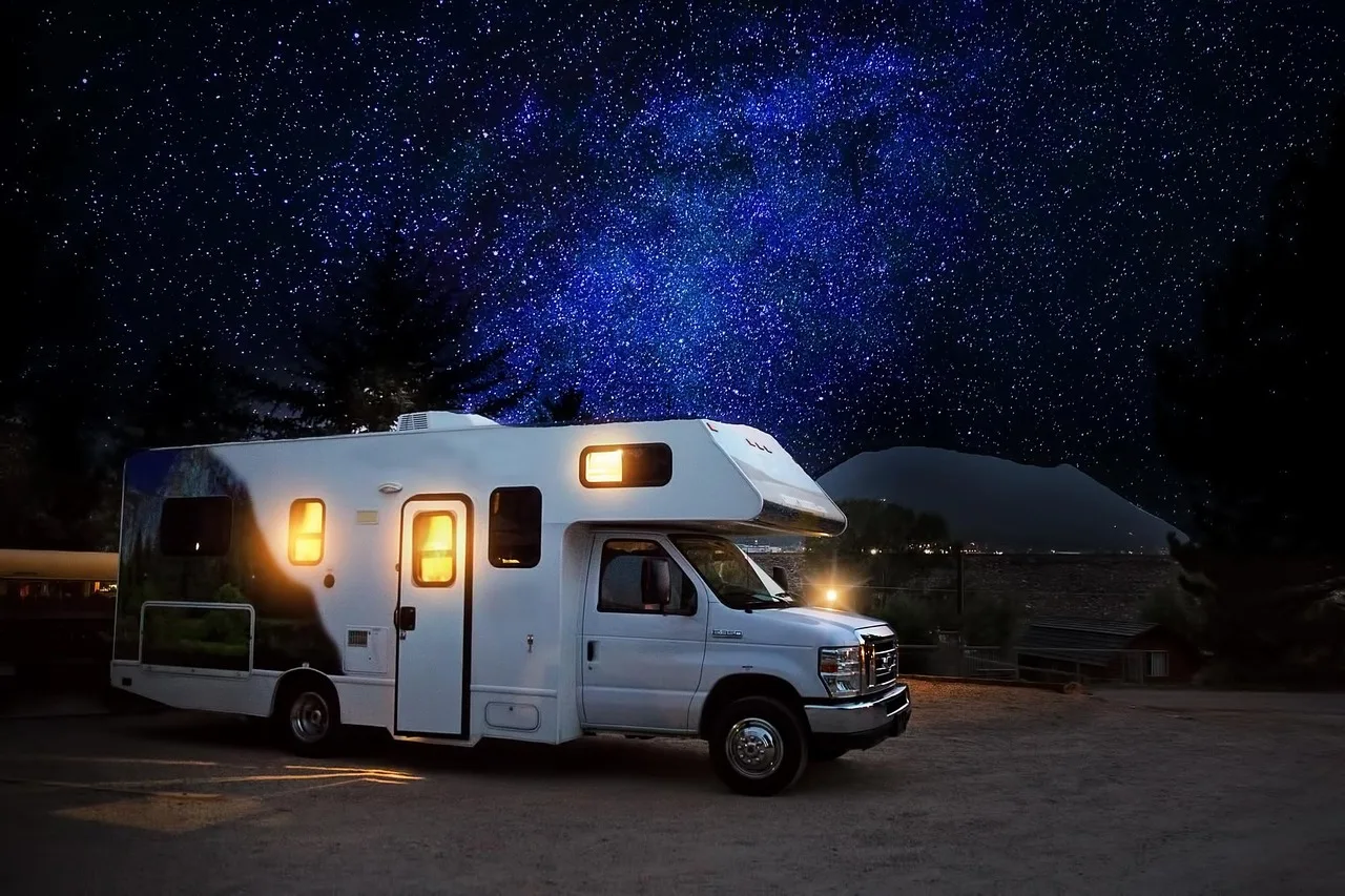 rv, camper, nature, night, camping, adventure, outdoor, campsite, travel, caravan, vacation, trailer, motorhome, camp, evening, journey, campground, summer, caravaning, holiday, traveler. RV camping and stargazing rules in national parks compared with BLM land