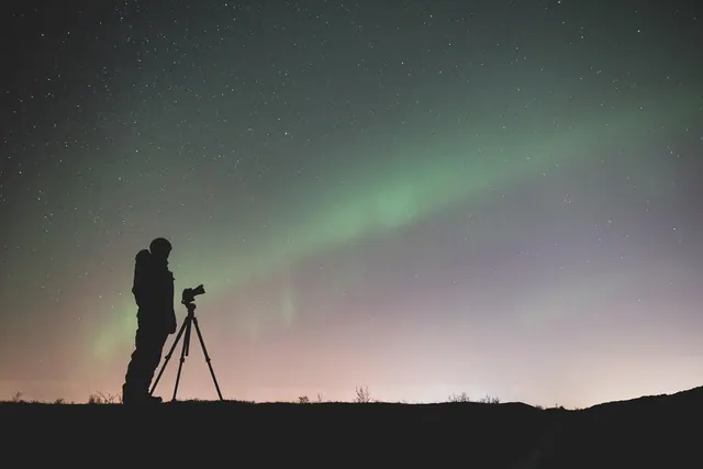 iceland, aurora borealis, silhouettes, photographer, northern lights, photography, camera, tripod, sky, night skies, stars, starry sky, night sky, starry night, stargazing, space, 