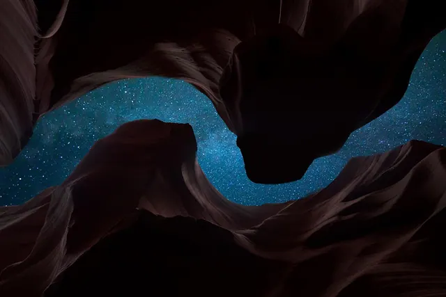 canyon, night, stars, outdoors, antelope canyon, usa, rock formations, night sky, perspective, starry sky, erosion, sandstone, nature, canyon, canyon, night, night, night, stars, s