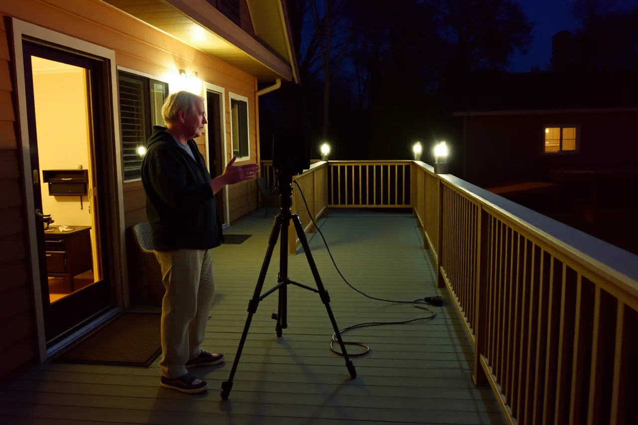 Guest and owner discussing tripod placement, cables, and lights on a property (Reading dark sky lodging field: ask first, based on documented cases)