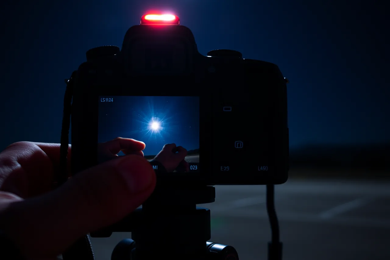 Camera LCD showing magnified star for manual focus (A stargazing camera kit checklist: what to carry, what to check)