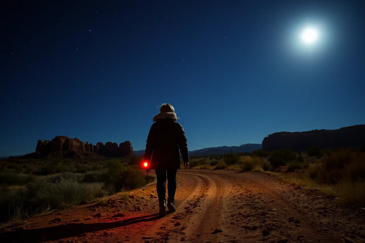 Person walking a moonlit trail under a starry sky at a dark-sky park (Which part of stargazing trip costs itinerary really comes down to day two, the dark night?)