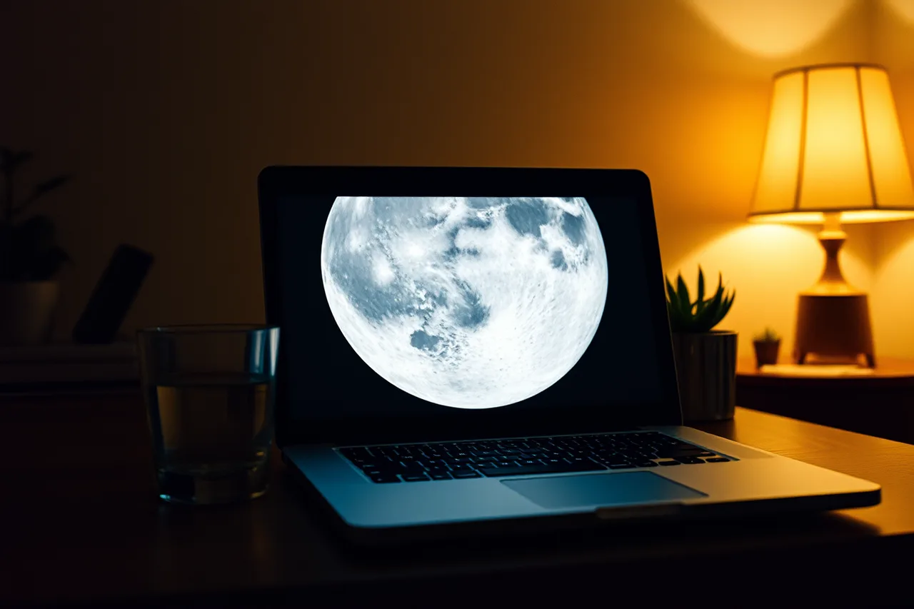 Laptop screen showing NASA Moon interactive with labelled lunar features (Guide to astronomy itinerary building cost: the time budget)