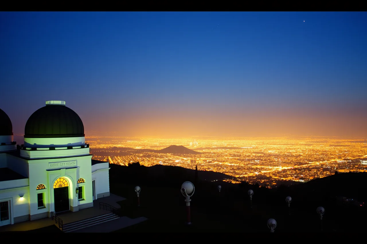 Griffith Observatory at dusk above Los Angeles light dome (How to plan a stargazing road trip from Los Angeles to Death Valley)